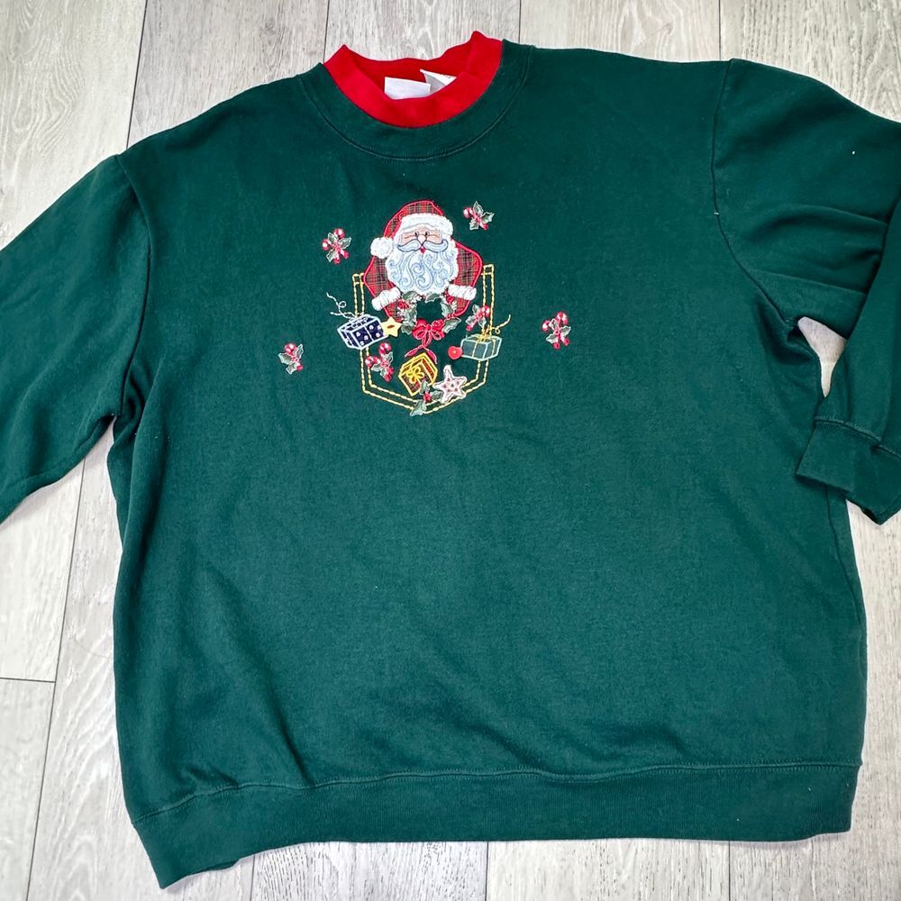 Vintage Bobbie Brooks green 90s Santa christmas embroidered sweatshirt size‎ xl
